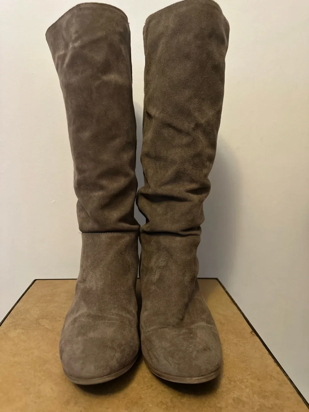 Taupe Suede Knee-High Women's Boots - Picture 2 of 7